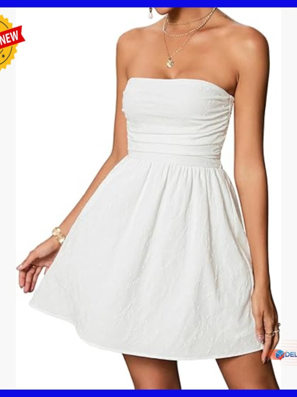 Strapless Mini Dress Smocked Waist A-Line Beach Cover Up